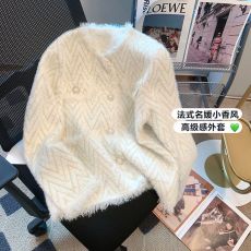 实拍 水貂绒针织开衫外套女宽松2022秋装新款小香风上衣时尚毛衣