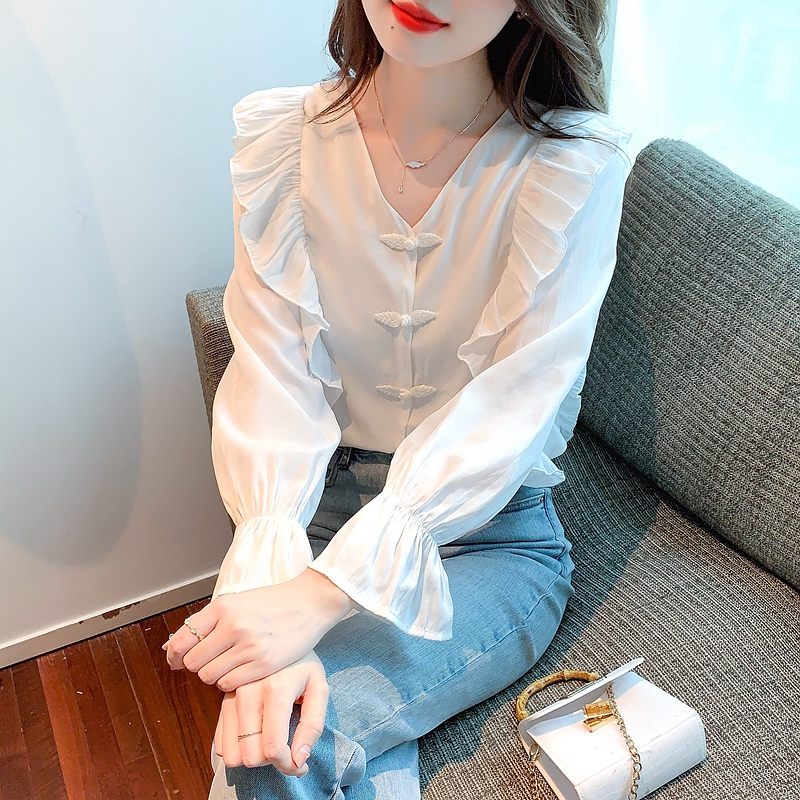 2026 봄 가을 프랑스식 달콤함 Chic 고급 센스 화이트 쉬폰 슈퍼 요정 셔츠 맨위 여성 디자인 센스 작은 대중