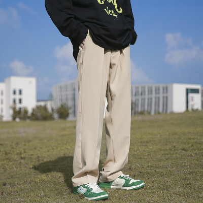 实拍秋季高街垂感西裤男士宽松直筒裤子潮牌港风阔腿拖地休闲长裤