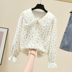 批发法式娃娃领碎花衬衫上衣女2026年春季新款小清新甜美泡泡短袖衬衣