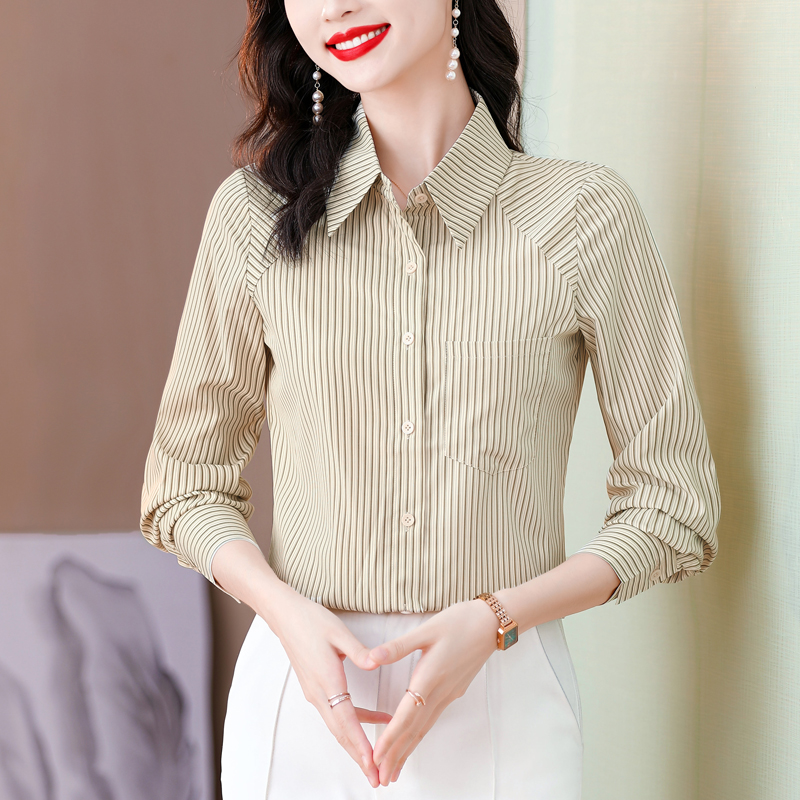 PF21266#条纹宽松慵懒衬衫女士中性长袖衬衣nice上衣洋气女裝貨源服裝批發