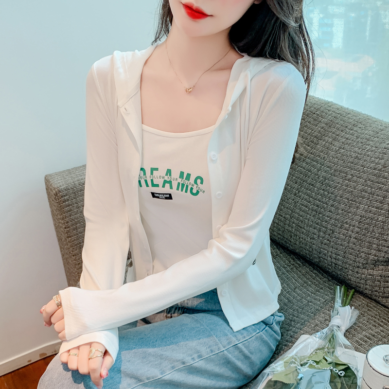 PF23423#新款吊带＋连帽开衫两件套女女裝貨源服裝批發