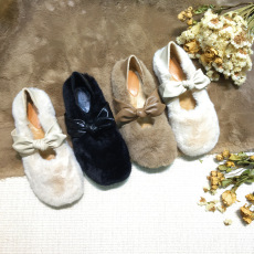 批发2022<b class='q'>冬</b>季新款毛毛鞋女<b class='q'>冬</b>外穿一字扣带平底豆豆单鞋加绒两穿棉瓢鞋