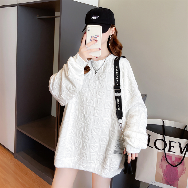 Actual shot of bag-collar jacquard top thin round-neck sweatshirt for women cartoon long-sleeved jacket design top