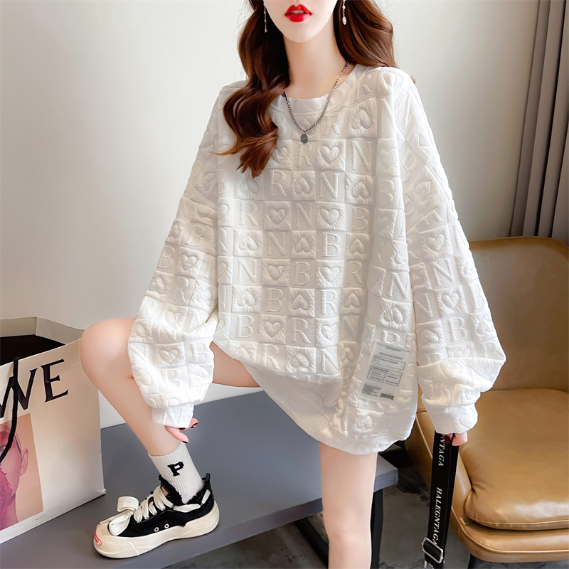 Actual shot of bag-collar jacquard top thin round-neck sweatshirt for women cartoon long-sleeved jacket design top