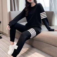 批发华夫格运动卫衣套装女2026<b class='q'>春</b>秋季新款宽松四条杠大码休闲两件套