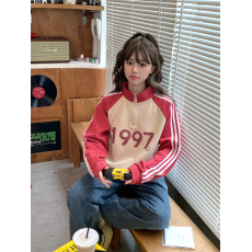 批发实拍实价拉链卫衣女秋季春新款小个子字母长袖撞色休闲上衣<b class='q'>短</b>外套