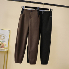 批发实拍冬款松紧腰大码加厚毛呢哈伦裤胖MM显瘦高腰宽松休闲女裤