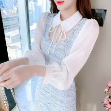 批发2026小香风轻奢名媛收腰显瘦小个子拼接长袖连衣<b class='q'>裙</b>