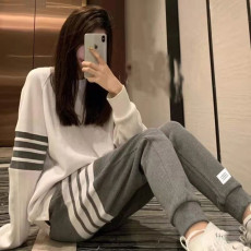 批发华夫格运动套装女2026<b class='q'>春</b>秋季新款宽松四条杠大码学生休闲两件套