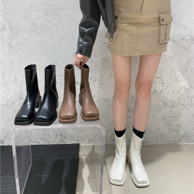 秋冬新品 韩系粗跟方头软皮增高弹力瘦瘦靴 跟高4.5cm