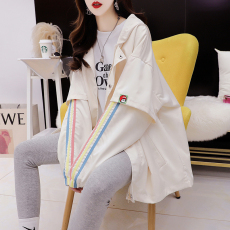 批发官方图100%聚酯纤维2022春秋设计感假两件潮流连帽长袖外套女