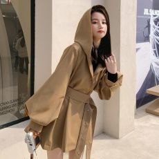 批发春秋季小个子灯笼袖短款风衣女薄款韩版宽松显瘦连帽大码<b class='q'>外套</b>女