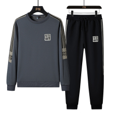 批发秋<b class='q'>冬</b>新款男套装中青年潮流二件套拼接设计港风健身跑步圆领外套