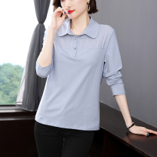 批发实拍polo领<b class='q'>长袖</b>t恤女新款潮宽松翻领上衣t桖2026纯棉妈妈<b class='q'>衬衫</b>T恤