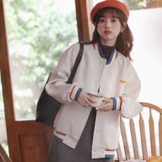 批发实拍2026年春季新款法式复古小个子chic立领鹿皮绒拼色夹克棒球服