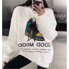 批发2022年秋装新款立体鞋子图案圆领无帽卫衣<b class='q'>中长款</b>宽松版女潮流百搭