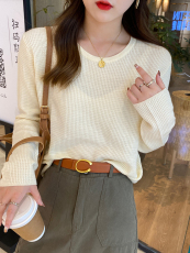 打底衫女春秋款圆领西装内搭2022新款上衣早秋洋气华夫格针织衫薄