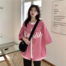 批发韩版宽松刺绣棒球服外套女嘻哈bf风半袖上衣ins潮