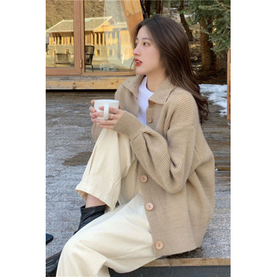2022年新款女宽松外穿慵懒风复古毛衣日系韩版针织开衫女士秋冬季