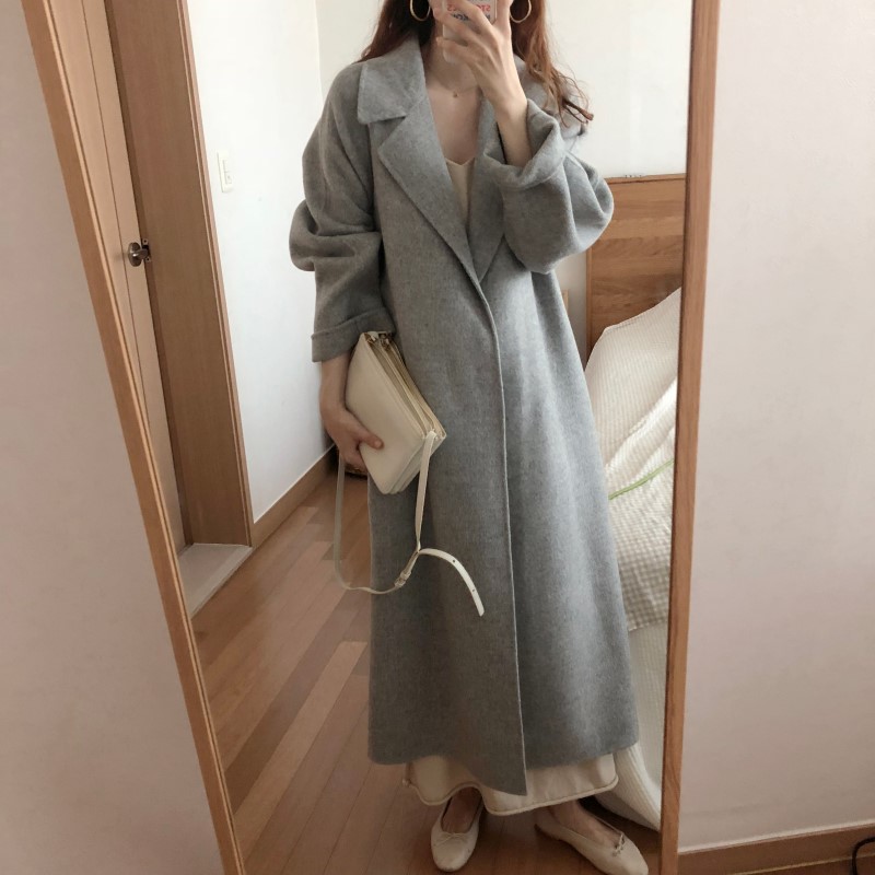 Ins French elegant temperament handmade  cashmere long woolen coat for women_voghion.com