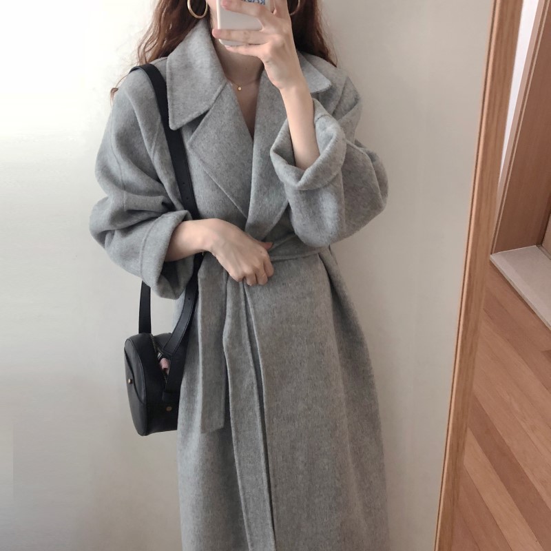 Ins French elegant temperament handmade  cashmere long woolen coat for women_voghion.com