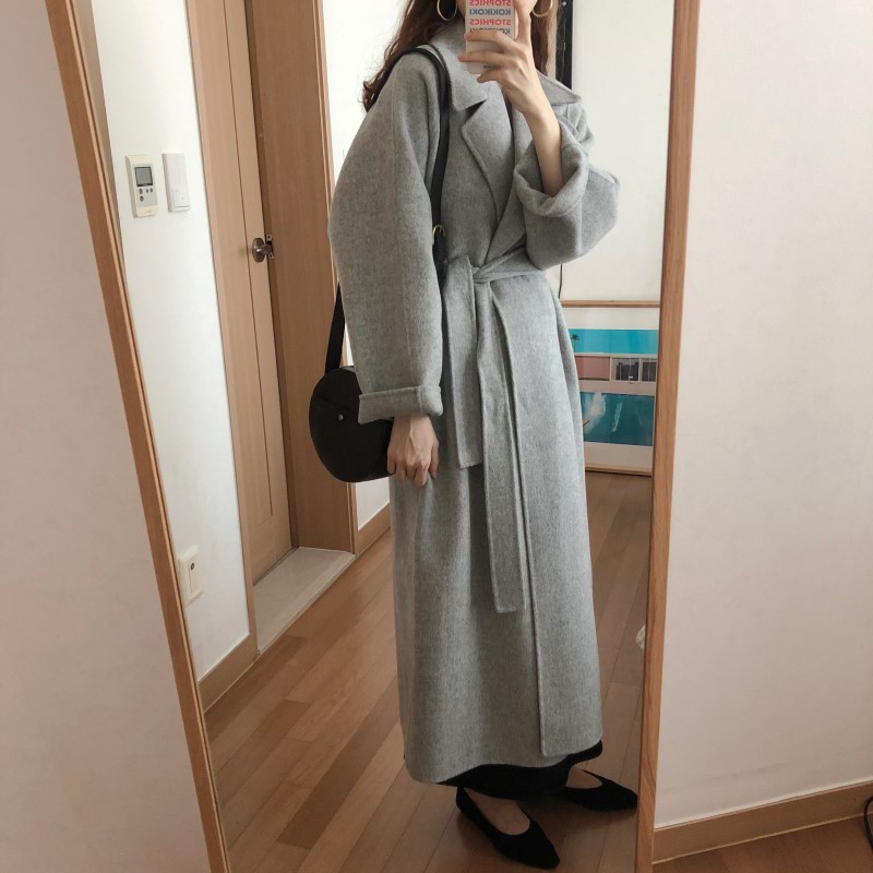 Ins French elegant temperament handmade  cashmere long woolen coat for women_voghion.com
