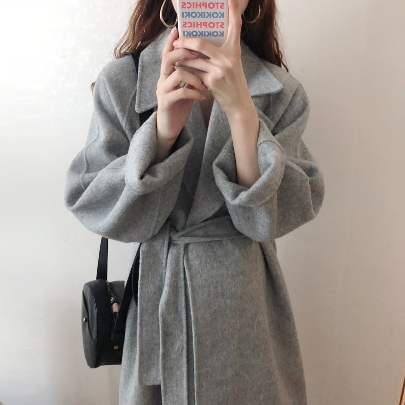 Ins French elegant temperament handmade  cashmere long woolen coat for women_voghion.com
