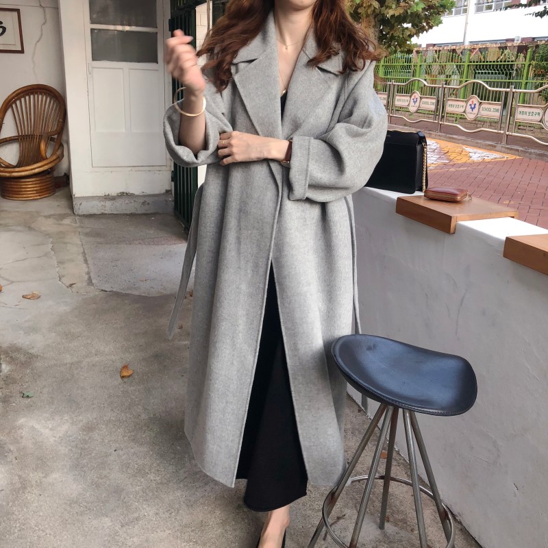 Ins French elegant temperament handmade  cashmere long woolen coat for women_voghion.com