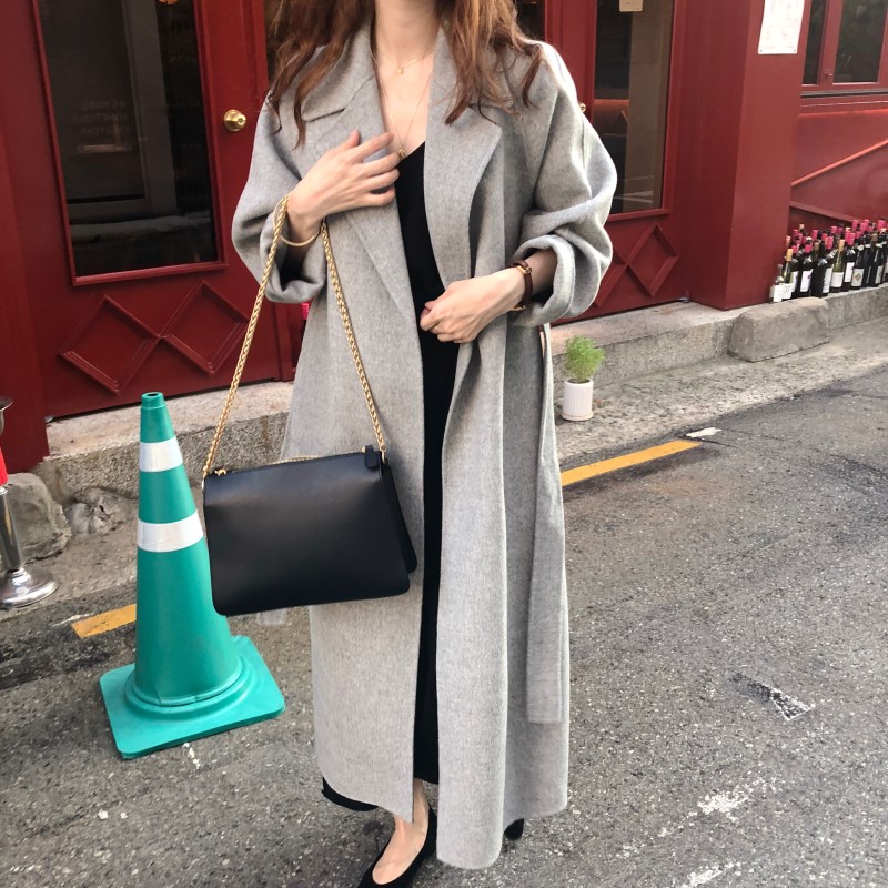 Ins French elegant temperament handmade  cashmere long woolen coat for women_voghion.com