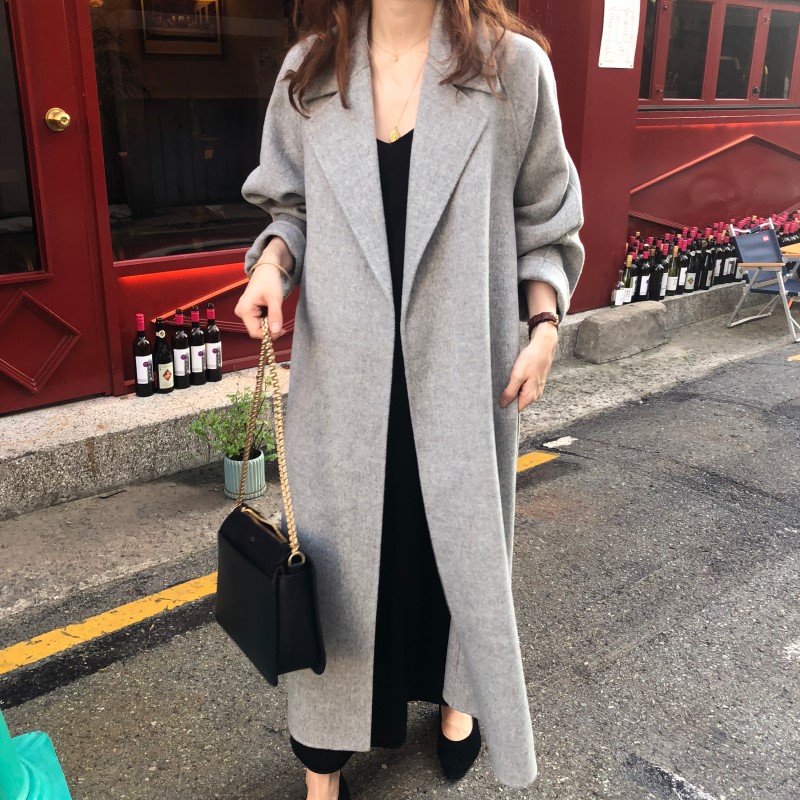 Ins French elegant temperament handmade  cashmere long woolen coat for women_voghion.com