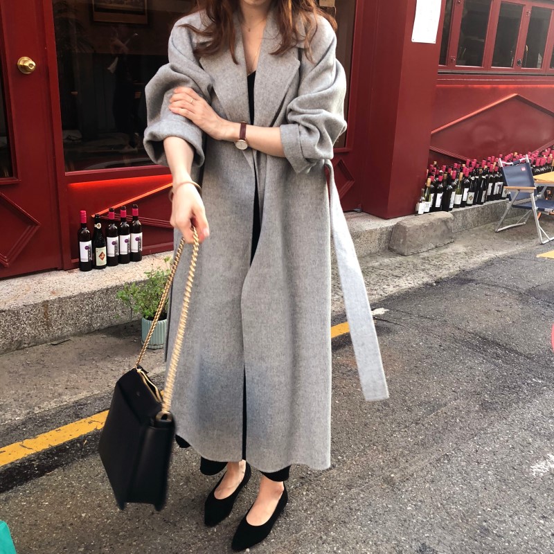Ins French elegant temperament handmade  cashmere long woolen coat for women_voghion.com