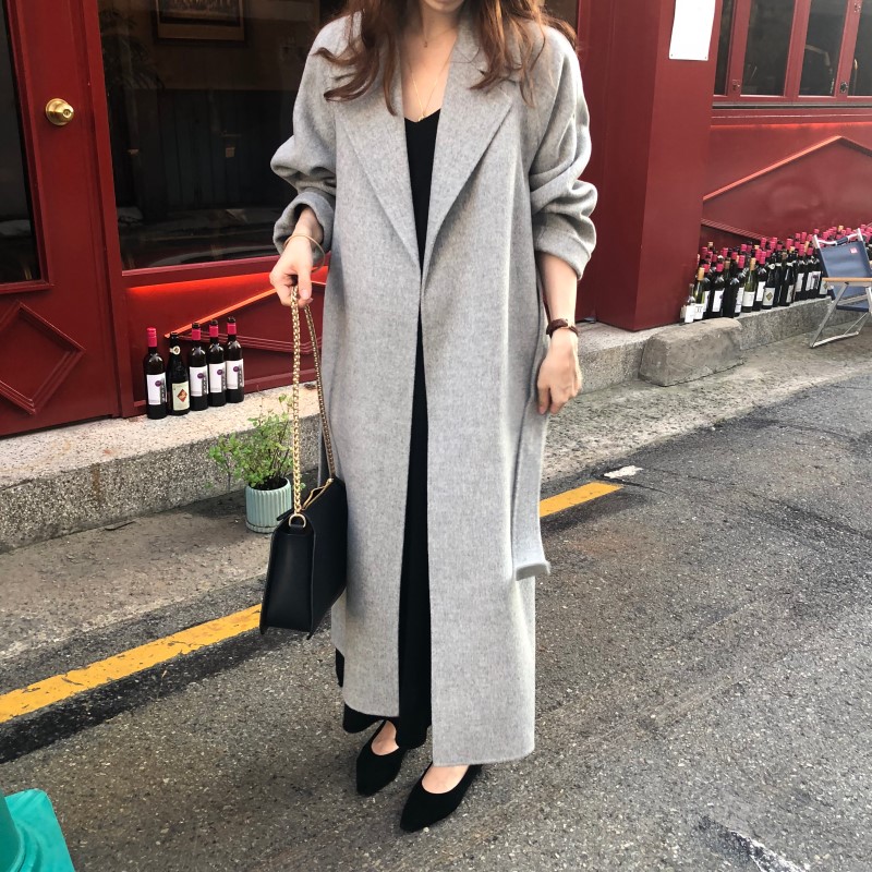 Ins French elegant temperament handmade  cashmere long woolen coat for women_voghion.com
