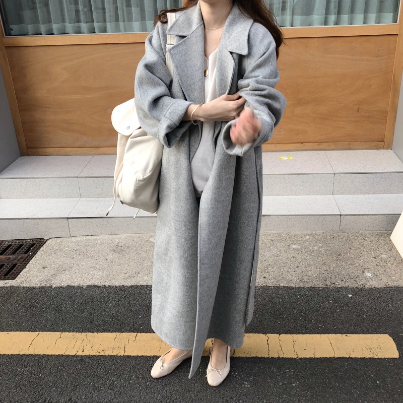 Ins French elegant temperament handmade  cashmere long woolen coat for women_voghion.com
