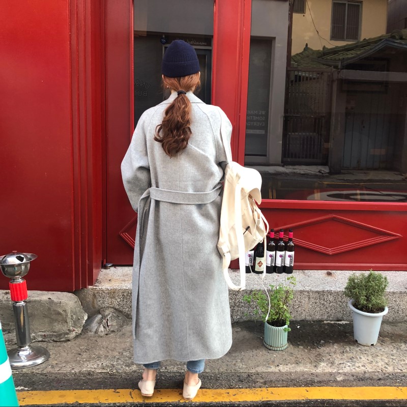 Ins French elegant temperament handmade  cashmere long woolen coat for women_voghion.com