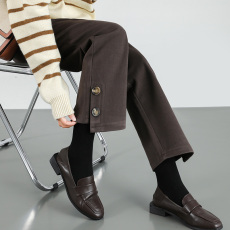 批发实拍2023秋冬毛呢九分直筒裤小个子加厚<b class='q'>婴儿</b>绒高腰显瘦休闲阔腿裤