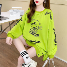 批发实拍炸街棉质<b class='q'>大码</b><b class='q'>女装</b>春秋薄长袖卫衣女韩版宽松开叉设计感上衣