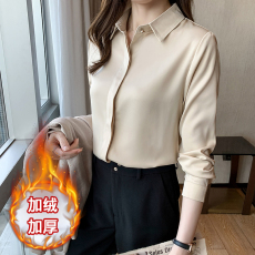 批发加绒加厚<b class='q'>衬衫</b>2025冬季新款真丝韩版百搭通勤基础款女纯色雪纺衫