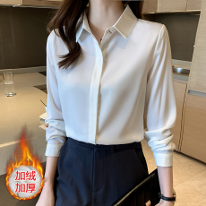 批发实拍缎面长袖<b class='q'>衬衫</b>女2024秋冬季设计感轻熟港风雪纺衫女士OL<b class='q'>衬衣</b>