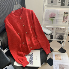 毛衣2022年新款女宽松外穿冬针织开衫红色新年洋气上衣亮片本命年