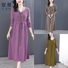 批发实拍毛衣针织<b class='q'>连衣裙</b>女2025秋冬中长款过膝内搭打底毛衣<b class='q'>连衣裙</b>