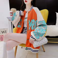 批发280克仿棉2022春秋设计感插色字母棒球服长袖外套女