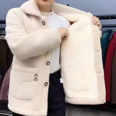 加绒加厚仿羊羔绒毛皮草妈妈装中长外套皮草保暖外套女