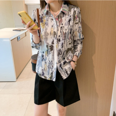 实拍洋气休闲秋季新款女装翻领雪纺衫上衣开衫衬衫打底衫衬衣