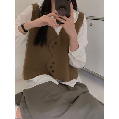 Jasmine韩国ins个性设计感门襟针织马甲2022秋新款街头休闲外套