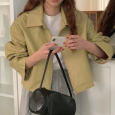 批发尺寸已更新  小众帅气翻领拉链设计宽松百搭长袖皮衣外套