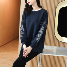 批发实拍 欧洲站大码新款蕾丝领口刺绣卫衣外套宽松胖妹妹女装2026<b class='q'>秋</b>
