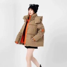 批发高品质羽绒服连帽 白鸭绒<b class='q'>中长款</b>格纹装饰宽松版防寒保暧