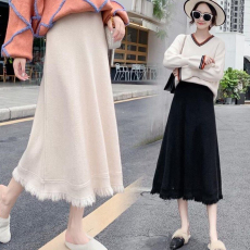 批发毛边针织半身裙包臀裙女高腰显瘦a字裙加厚毛线打底裙子冬裙