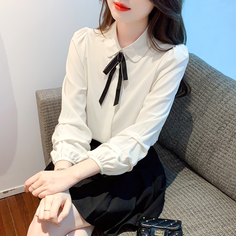 항균 블랙 기술 여성 셔츠 2026 봄 가을 새로운 디자인 센스 작은 대중 베이비 칼라 프랑스식 연령 감소 맨위